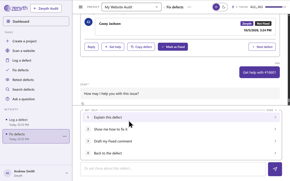 Screenshot: A defect with Get help open